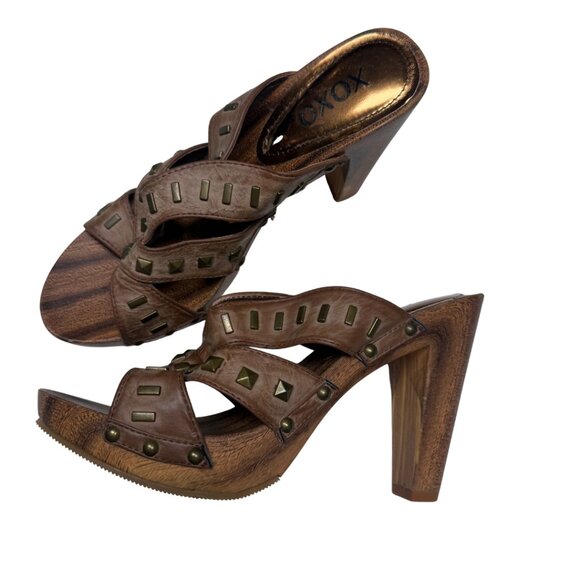 XOXO Brown Studded High Heel Platform Sandals Women’s 9 Worn Once - Picture 1 of 6